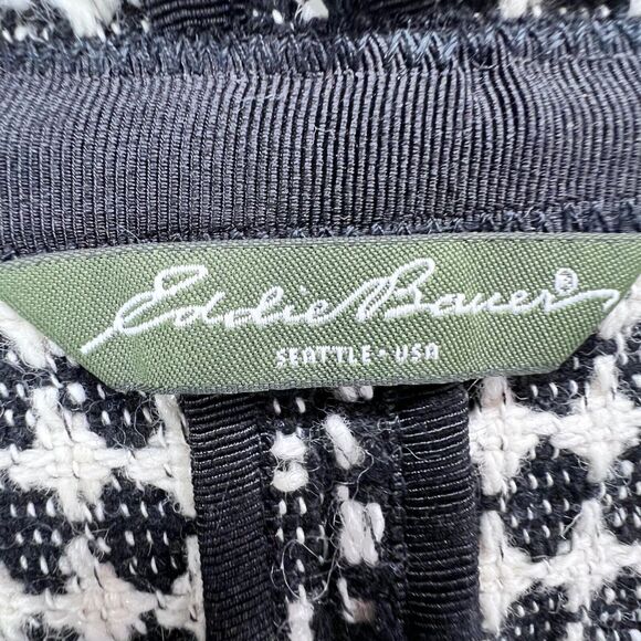 Eddie Bauer Blazer Jacket Womens 2 Black White Geo Wool Blend Tweed Open Front - Picture 9 of 12